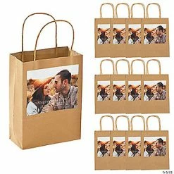 Coupon 👏 6 1/2" x 9" Custom Photo Medium Wedding Kraft Paper Gift Bags - 12 Pc. 🤩