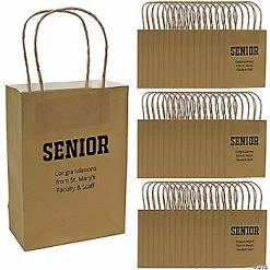 Promo 🔥 6 1/2" x 9" Personalized Medium Gold Seniors Kraft Paper Gift Bags - 48 Pc. 👏