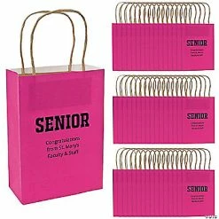 Brand new ✔️ 6 1/2" x 9" Personalized Medium Hot Pink Seniors Kraft Paper Gift Bags - 48 Pc. 🧨
