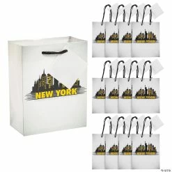 Outlet ⌛ 4 1/4" x 2 1/4" x 5 1/2" Small New York Paper Gift Bags with Tags - 12 Pc. 😍