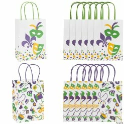 Outlet ✨ 6 1/2" x 9" Medium Mardi Gras Kraft Paper Gift Bags - 12 Pc. ⭐