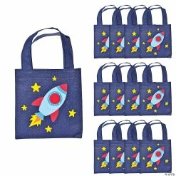 Cheap 🔔 6" x 6" Mini Spaceship Nonwoven Tote Bags - 12 Pc. 🔥