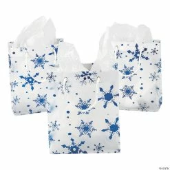 Budget 🤩 7 1/2" x 8 3/4" Medium Clear Plastic Gift Bags with Snowflakes - 12 Pc. 👍