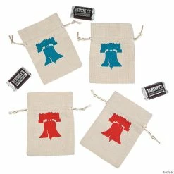 Hot Sale 🥰 Mini Rustic Patriotic Canvas Drawstring Treat Bags - 12 Pc. 🤩